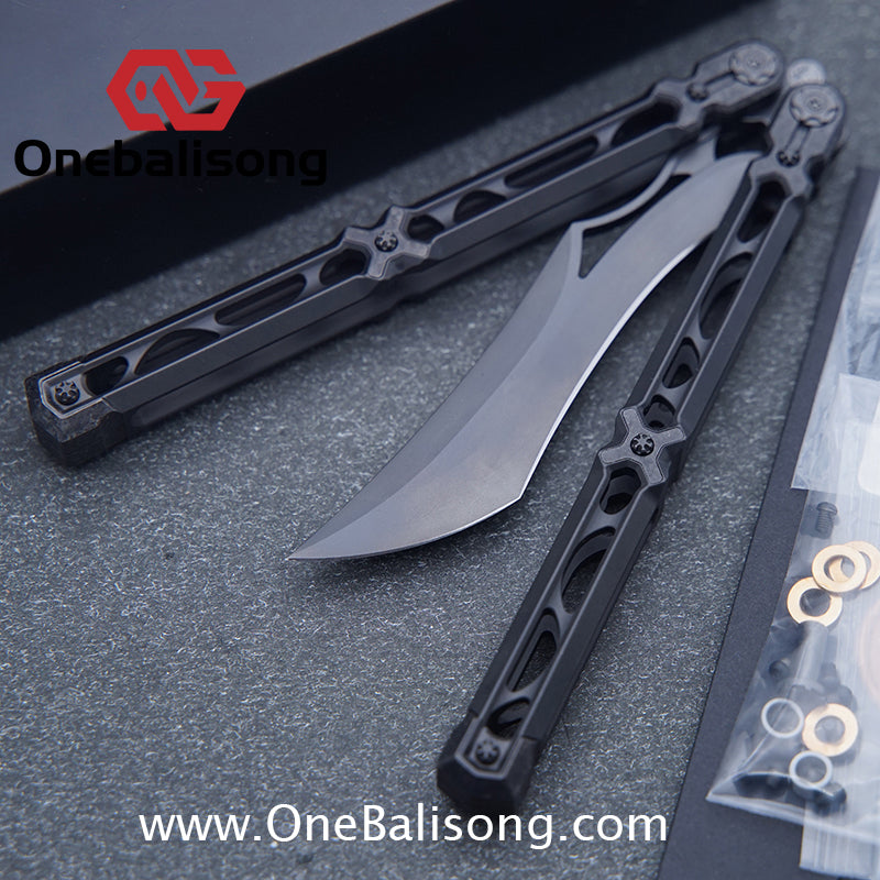 KIE Asmodade Original Balisong Titanium Alloy DLC Handle M390 Stainless Steel Blade Bushing