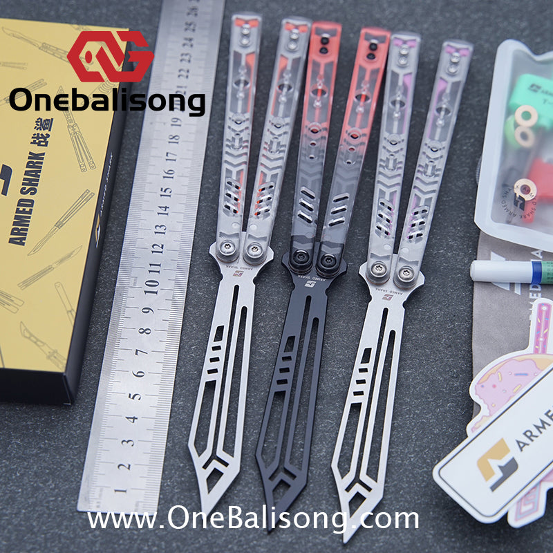 ARMED SHARK Transparent Acrylic Plate REP Balisong Clone 5CR15 Stainless Steel imported acrylic G10 integrated counterweight Bushings