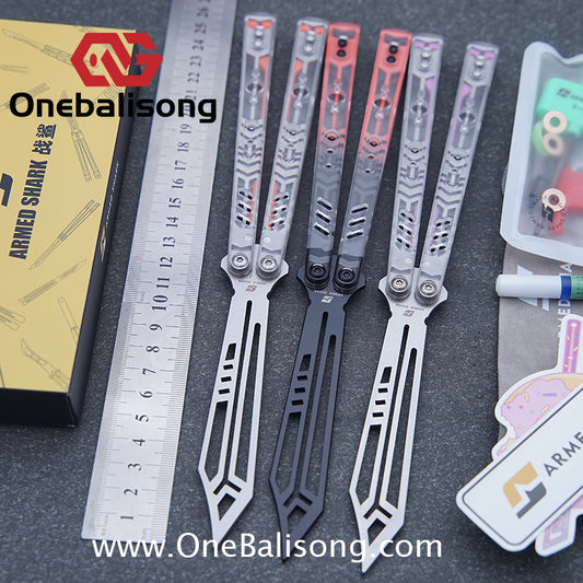 ARMED SHARK Transparent Acrylic Plate REP Balisong Clone 5CR15 Stainless Steel imported acrylic G10 integrated counterweight Bushings