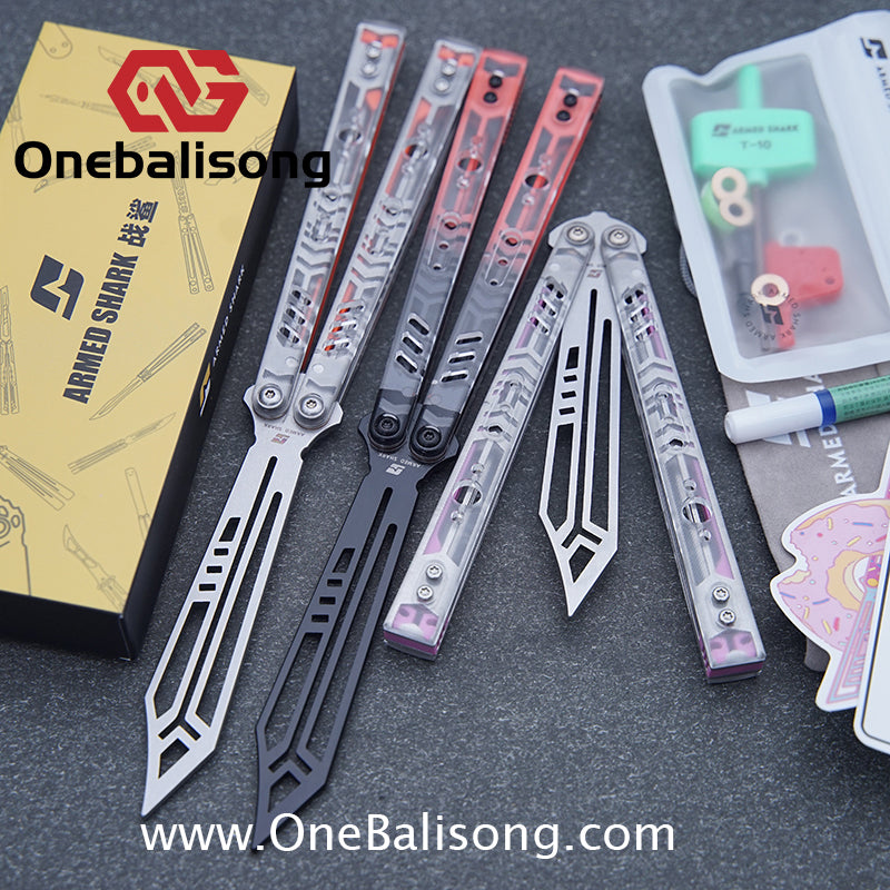 ARMED SHARK Transparent Acrylic Plate REP Balisong Clone 5CR15 Stainless Steel imported acrylic G10 integrated counterweight Bushings