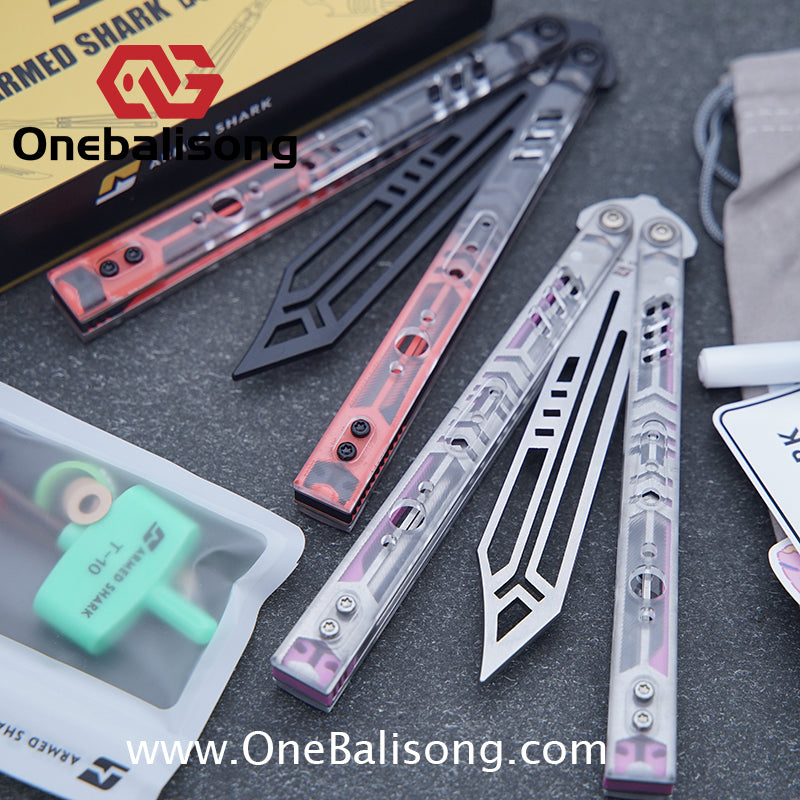 ARMED SHARK Transparent Acrylic Plate REP Balisong Clone 5CR15 Stainless Steel imported acrylic G10 integrated counterweight Bushings