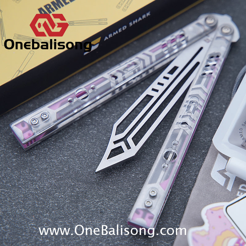 ARMED SHARK Transparent Acrylic Plate REP Balisong Clone 5CR15 Stainless Steel imported acrylic G10 integrated counterweight Bushings