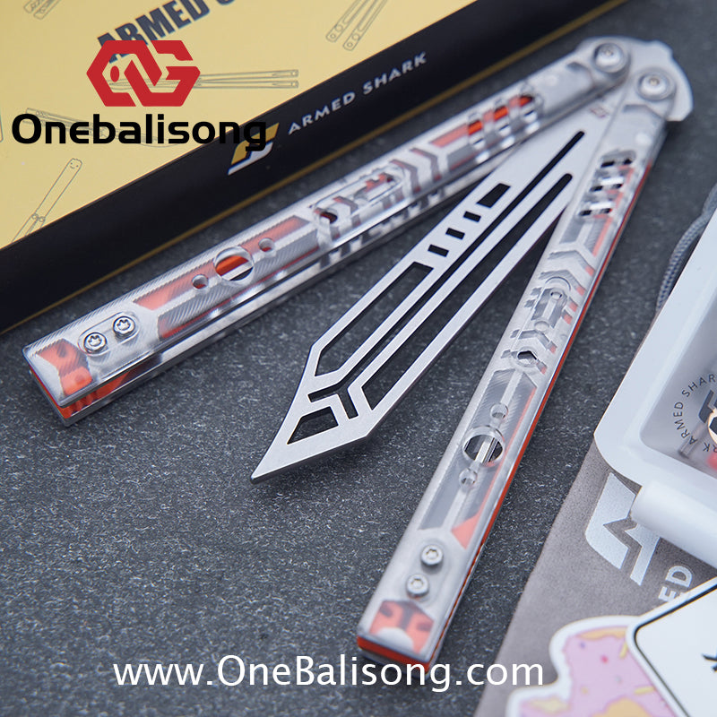 ARMED SHARK Transparent Acrylic Plate REP Balisong Clone 5CR15 Stainless Steel imported acrylic G10 integrated counterweight Bushings
