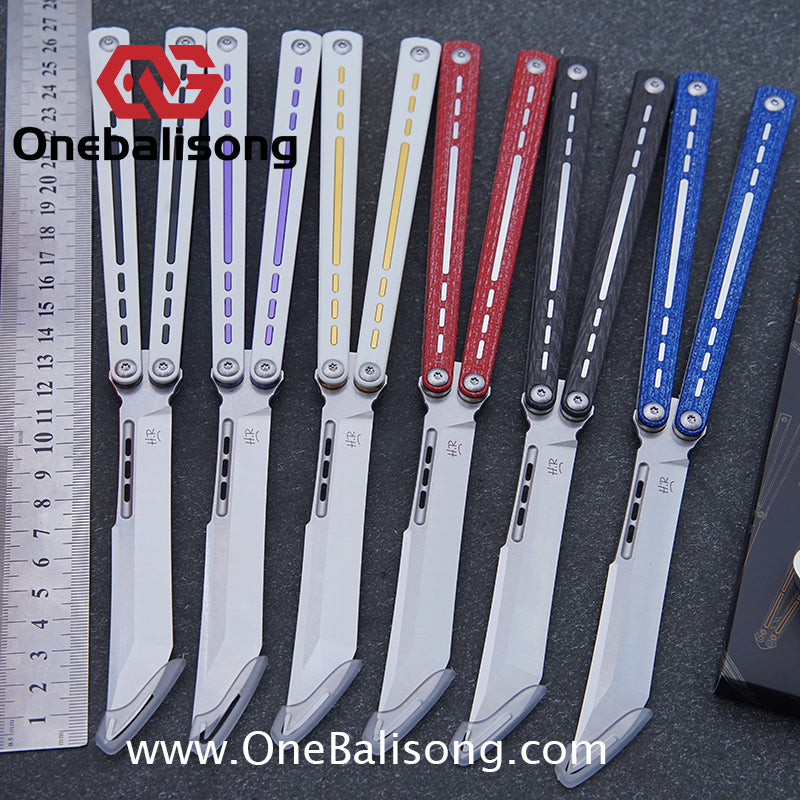 HR H01M Balisong 7075 Aluminium Alloy Integrated lining+Patch Handle 14c28n Stainless Steel Blade Bushing