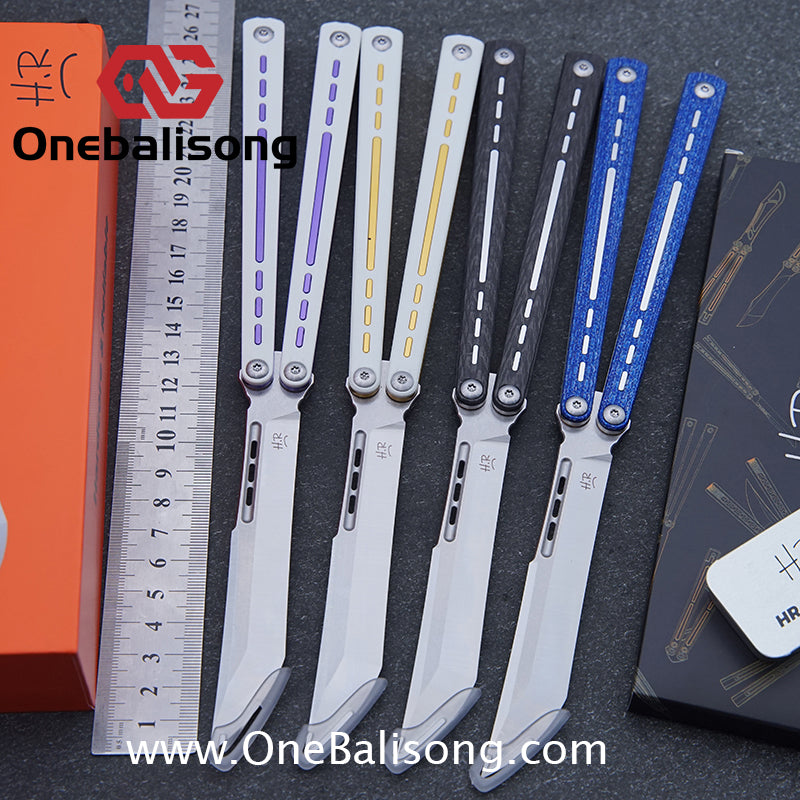 HR H01M Balisong 7075 Aluminium Alloy Integrated lining+Patch Handle 14c28n Stainless Steel Blade Bushing