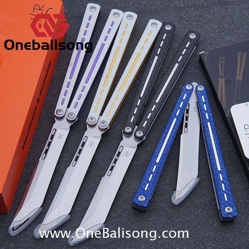 HR H01M Balisong 7075 Aluminium Alloy Integrated lining+Patch Handle 14c28n Stainless Steel Blade Bushing