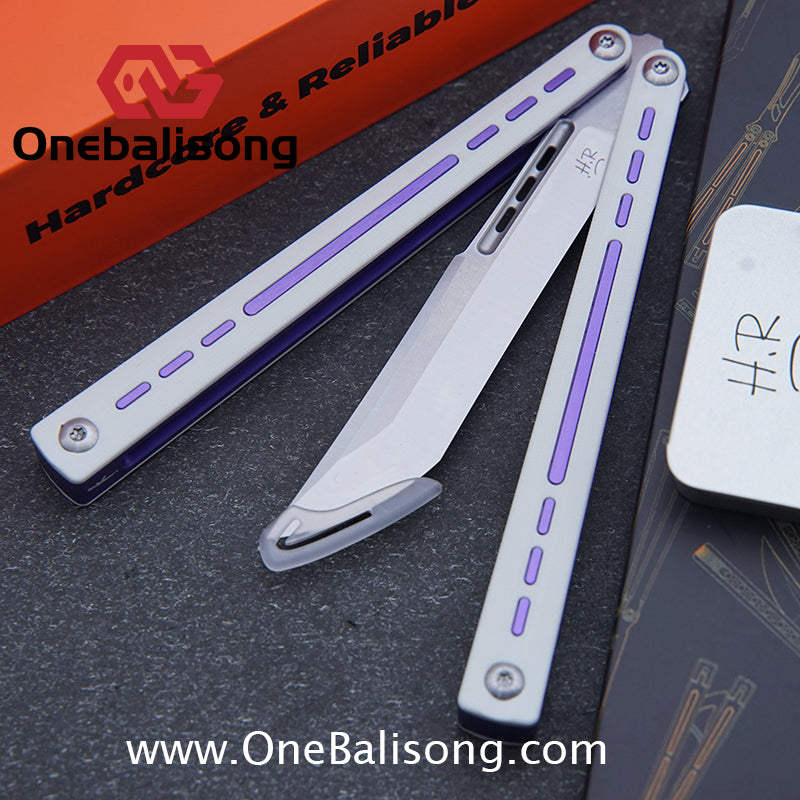 HR H01M Balisong 7075 Aluminium Alloy Integrated lining+Patch Handle 14c28n Stainless Steel Blade Bushing