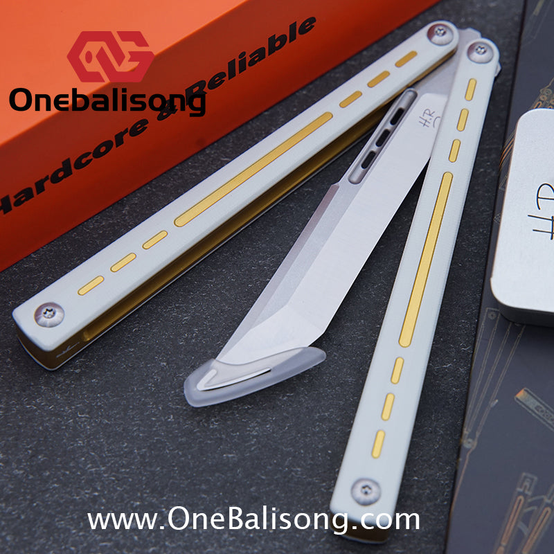 HR H01M Balisong 7075 Aluminium Alloy Integrated lining+Patch Handle 14c28n Stainless Steel Blade Bushing