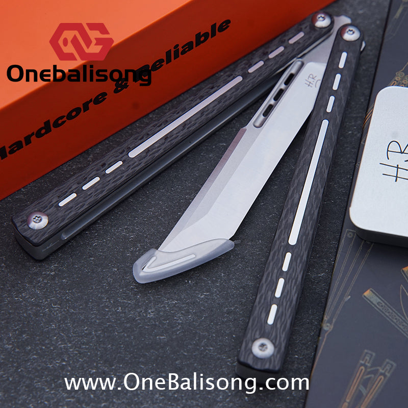 HR H01M Balisong 7075 Aluminium Alloy Integrated lining+Patch Handle 14c28n Stainless Steel Blade Bushing