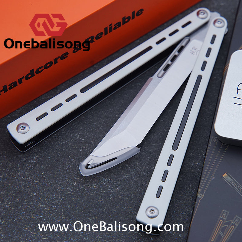 HR H01M Balisong 7075 Aluminium Alloy Integrated lining+Patch Handle 14c28n Stainless Steel Blade Bushing