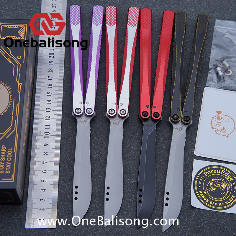 Porcuedge Drum Tide Original Balisong 7075 Aluminium Alloy Handle Japan aus10 Stainless Steel Blade Bushing