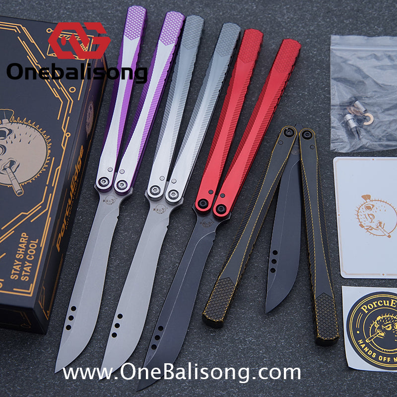 Porcuedge Drum Tide Original Balisong 7075 Aluminium Alloy Handle Japan aus10 Stainless Steel Blade Bushing