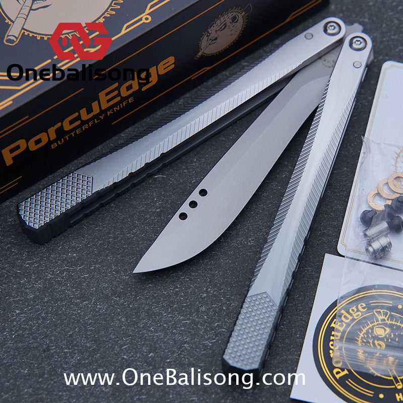 Porcuedge Drum Tide Original Balisong 7075 Aluminium Alloy Handle Japan aus10 Stainless Steel Blade Bushing