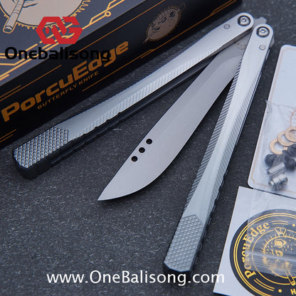 Porcuedge Drum Tide Original Balisong 7075 Aluminium Alloy Handle Japan aus10 Stainless Steel Blade Bushing