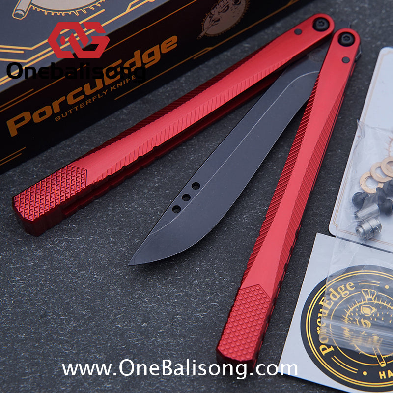 Porcuedge Drum Tide Original Balisong 7075 Aluminium Alloy Handle Japan aus10 Stainless Steel Blade Bushing