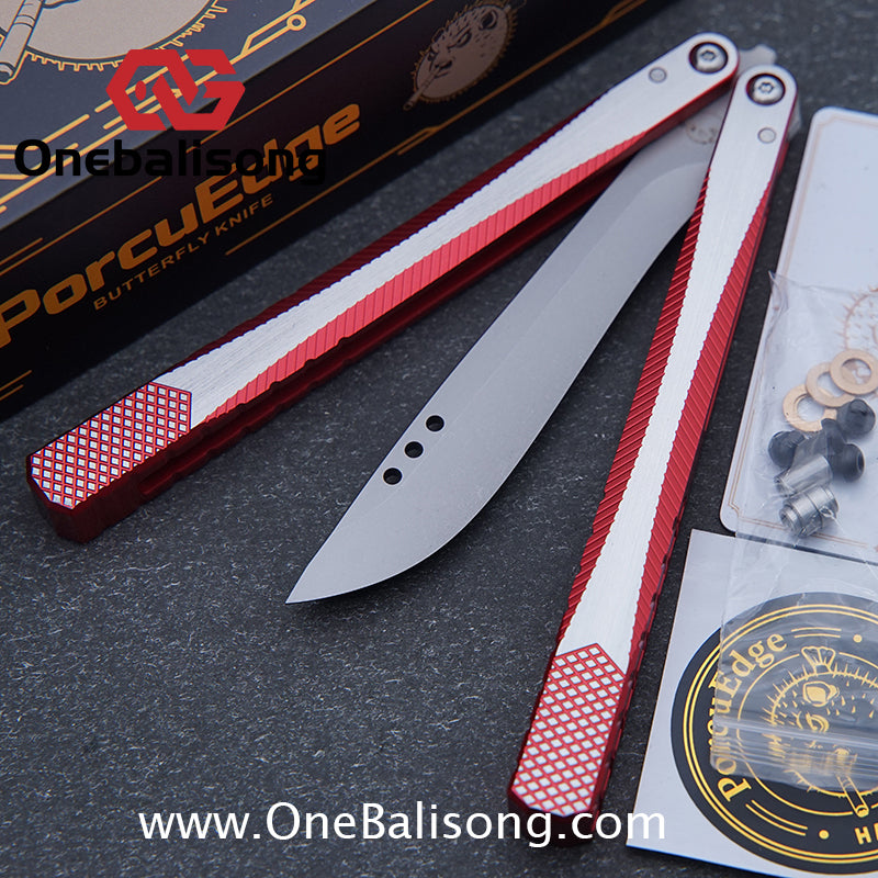 Porcuedge Drum Tide Original Balisong 7075 Aluminium Alloy Handle Japan aus10 Stainless Steel Blade Bushing