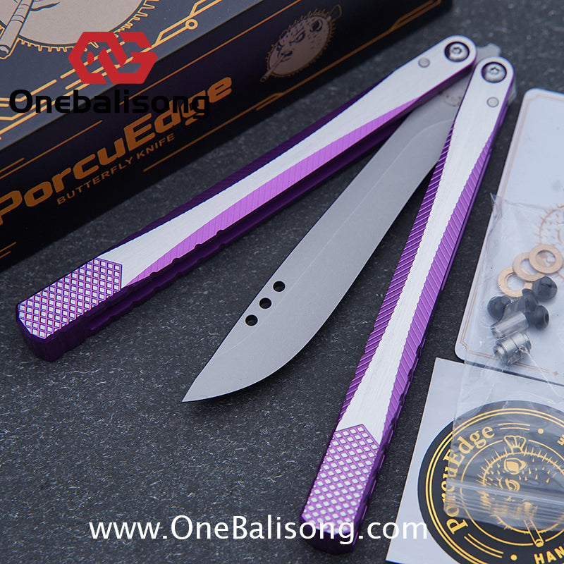 Porcuedge Drum Tide Original Balisong 7075 Aluminium Alloy Handle Japan aus10 Stainless Steel Blade Bushing