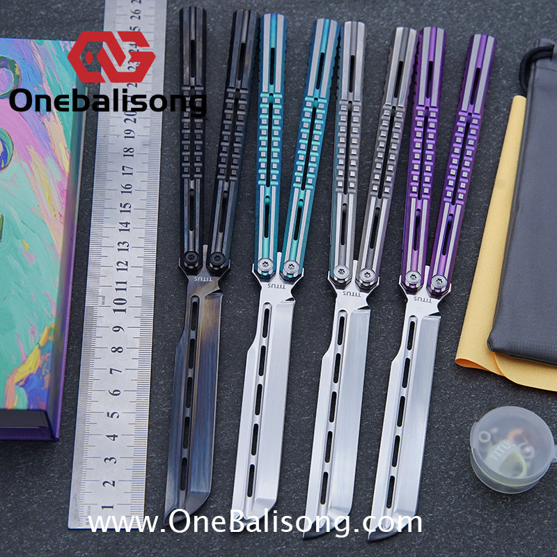 TITUS Mirage Original Balisong TC4 Titanium Alloy Handle 14C28N Stainless Steel Fake Blade Bushing