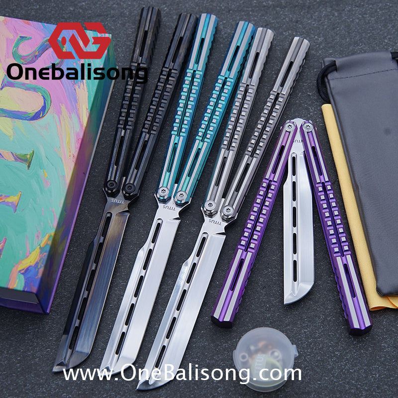 TITUS Mirage Original Balisong TC4 Titanium Alloy Handle 14C28N Stainless Steel Fake Blade Bushing