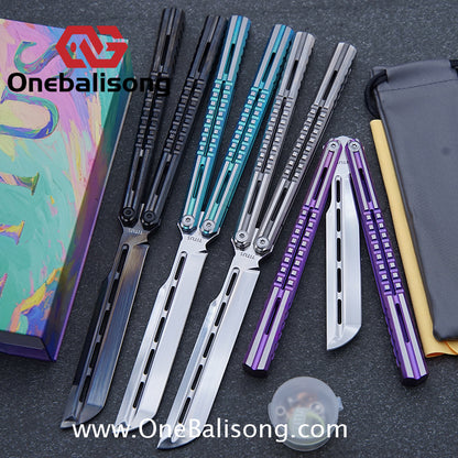 TITUS Mirage Original Balisong TC4 Titanium Alloy Handle 14C28N Stainless Steel Fake Blade Bushing