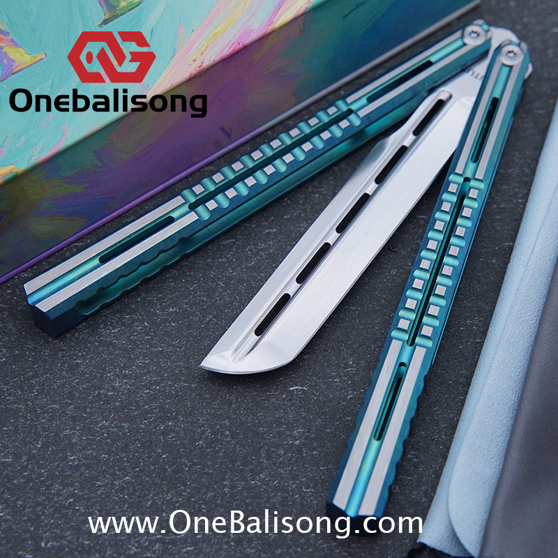 TITUS Mirage Original Balisong TC4 Titanium Alloy Handle 14C28N Stainless Steel Fake Blade Bushing