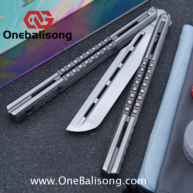 TITUS Mirage Original Balisong TC4 Titanium Alloy Handle 14C28N Stainless Steel Fake Blade Bushing