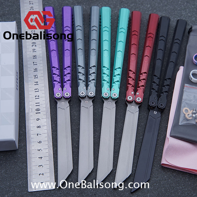 TITUS Hex Balisong Clone 7075 Aviation Aluminum Alloy Handle Stainless Steel Blade Bushing
