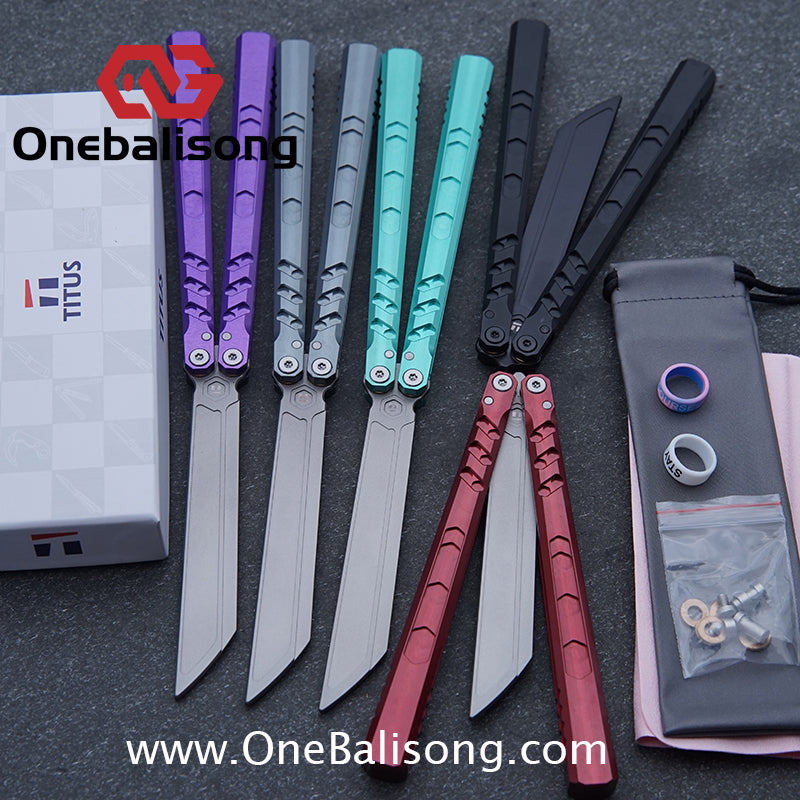 TITUS Hex Balisong Clone 7075 Aviation Aluminum Alloy Handle Stainless Steel Blade Bushing