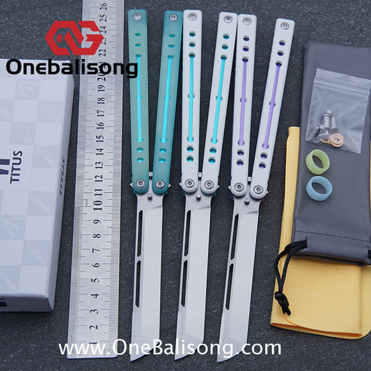 TITUS Nautilus Balisong Clone 7075 Aluminum Alloy+G10 Patch Handle Stainless Steel Fake Blade Bushing