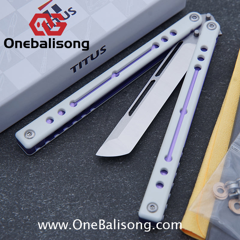 TITUS Nautilus Balisong Clone 7075 Aluminum Alloy+G10 Patch Handle Stainless Steel Fake Blade Bushing