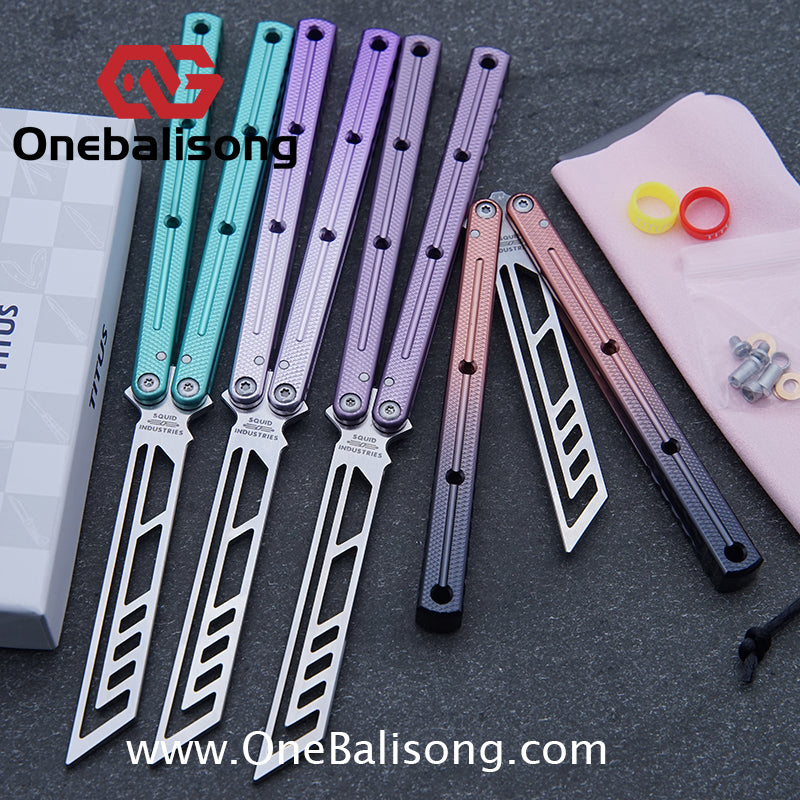 TITUS Side Slot Version Kraken V3 Balisong Clone 7075 Aluminum Alloy Handle 14C28N Stainless Steel Blade Bushing