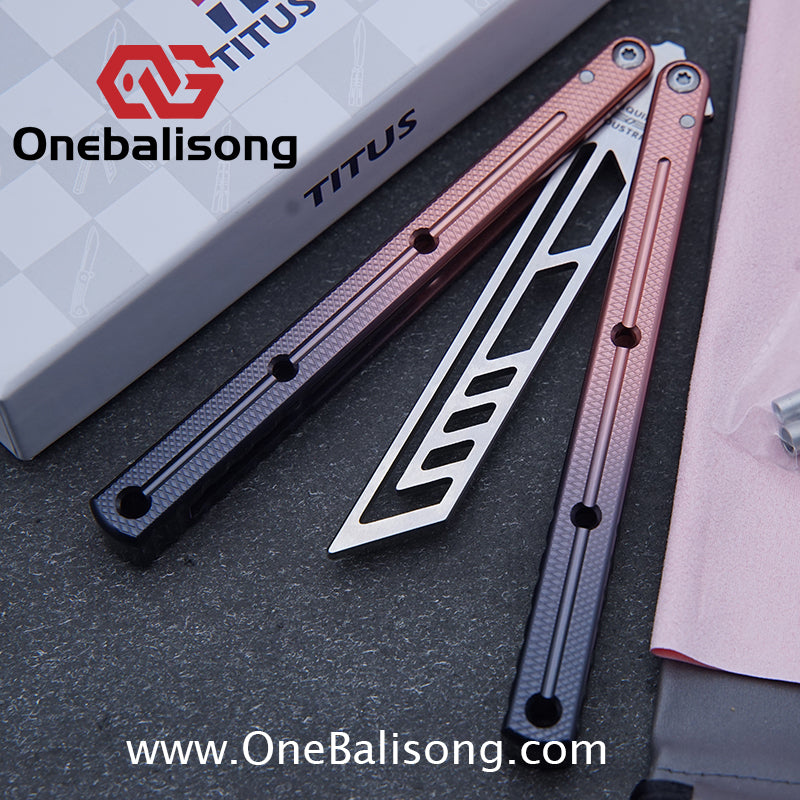 TITUS Side Slot Version Kraken V3 Balisong Clone 7075 Aluminum Alloy Handle 14C28N Stainless Steel Blade Bushing