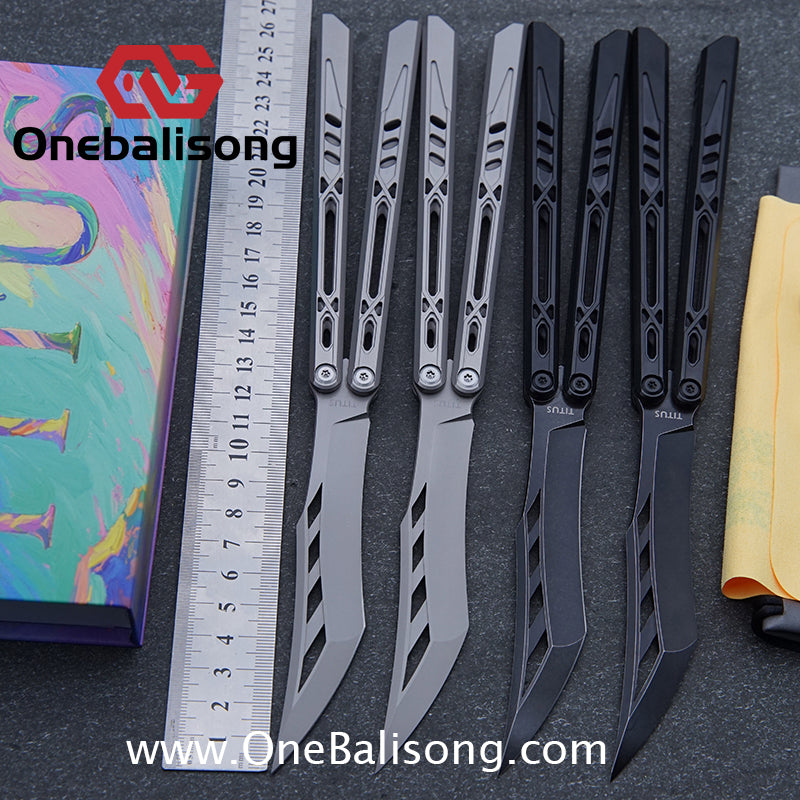 TITUS Chrysalis Original Balisong TC4 Titanium Alloy Handle 14C28N Stainless Steel Fake Blade Bushing