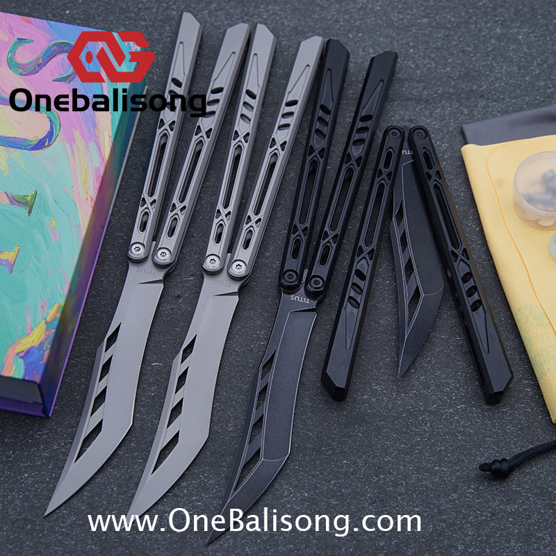 TITUS Chrysalis Original Balisong TC4 Titanium Alloy Handle 14C28N Stainless Steel Fake Blade Bushing