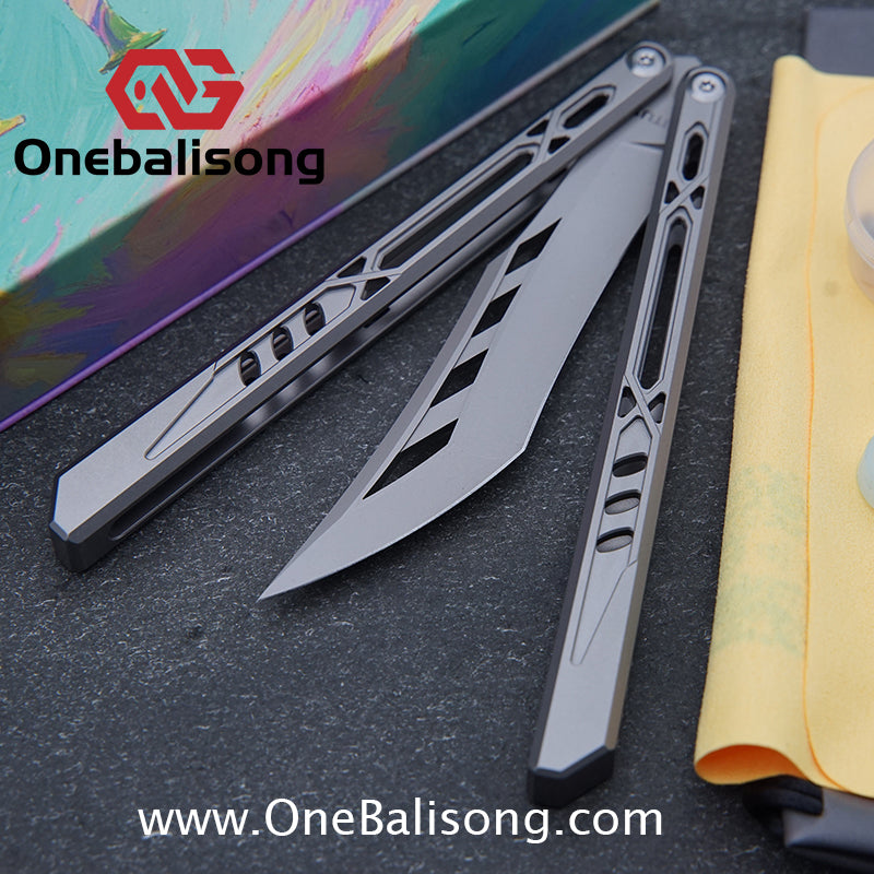 TITUS Chrysalis Original Balisong TC4 Titanium Alloy Handle 14C28N Stainless Steel Fake Blade Bushing
