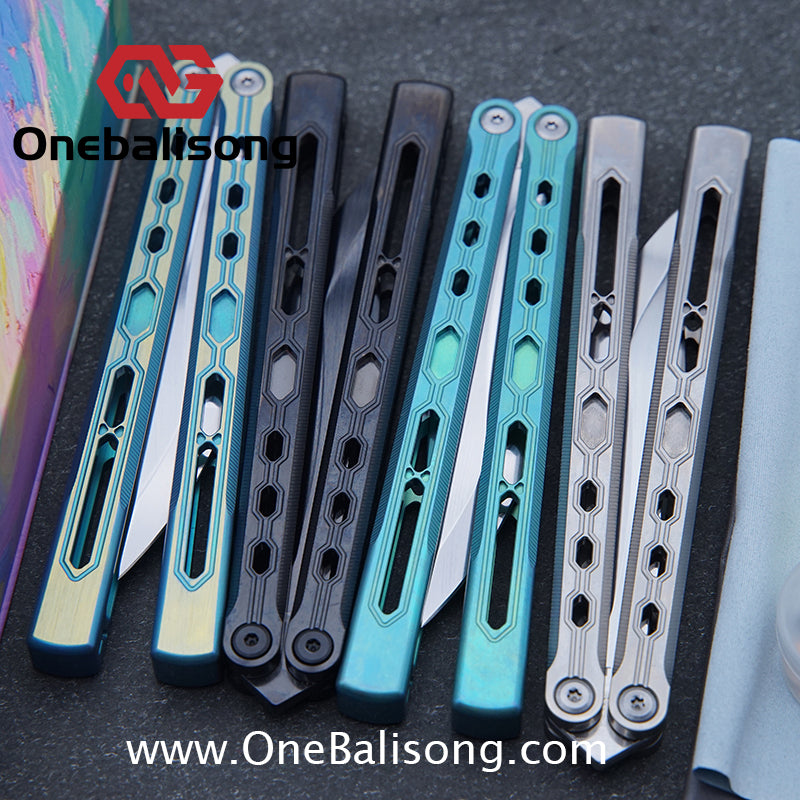 TITUS Mirror Original Balisong TC4 Titanium Alloy Handle 14C28N Stainless Steel Fake Blade Bushing
