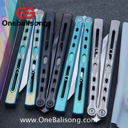 TITUS Mirror Original Balisong TC4 Titanium Alloy Handle 14C28N Stainless Steel Fake Blade Bushing