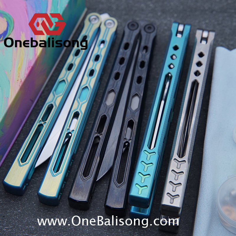 TITUS Mirror Original Balisong TC4 Titanium Alloy Handle 14C28N Stainless Steel Fake Blade Bushing