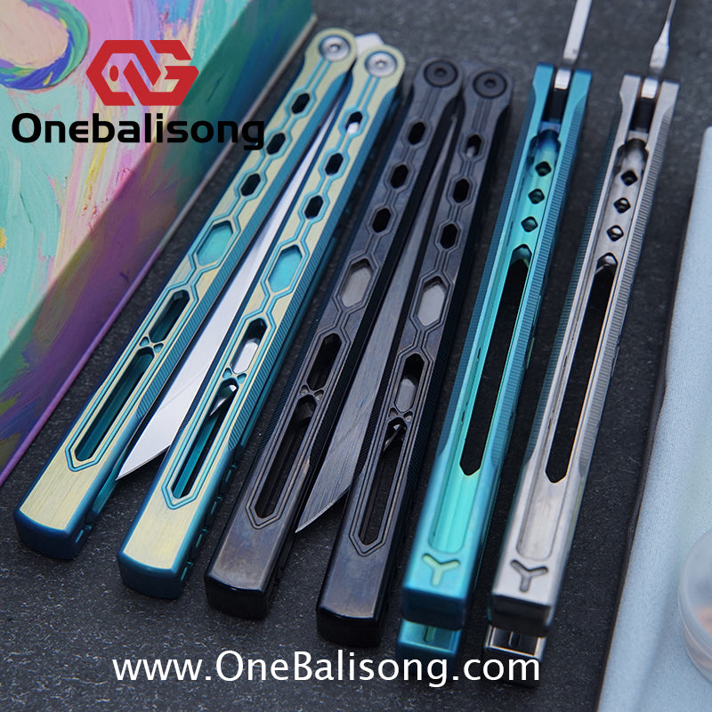 TITUS Mirror Original Balisong TC4 Titanium Alloy Handle 14C28N Stainless Steel Fake Blade Bushing