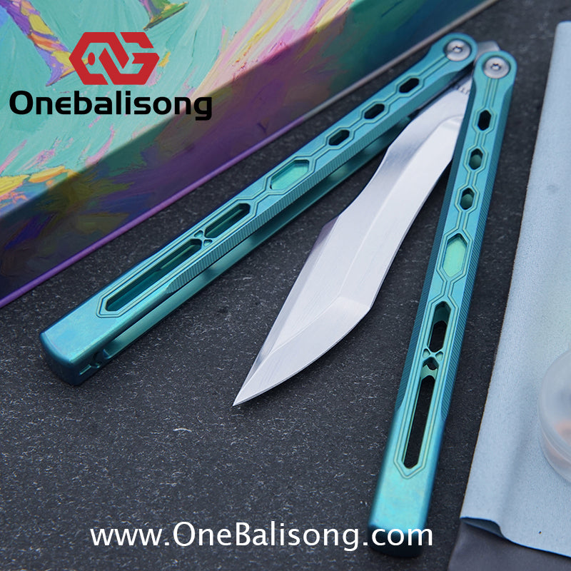 TITUS Mirror Original Balisong TC4 Titanium Alloy Handle 14C28N Stainless Steel Fake Blade Bushing