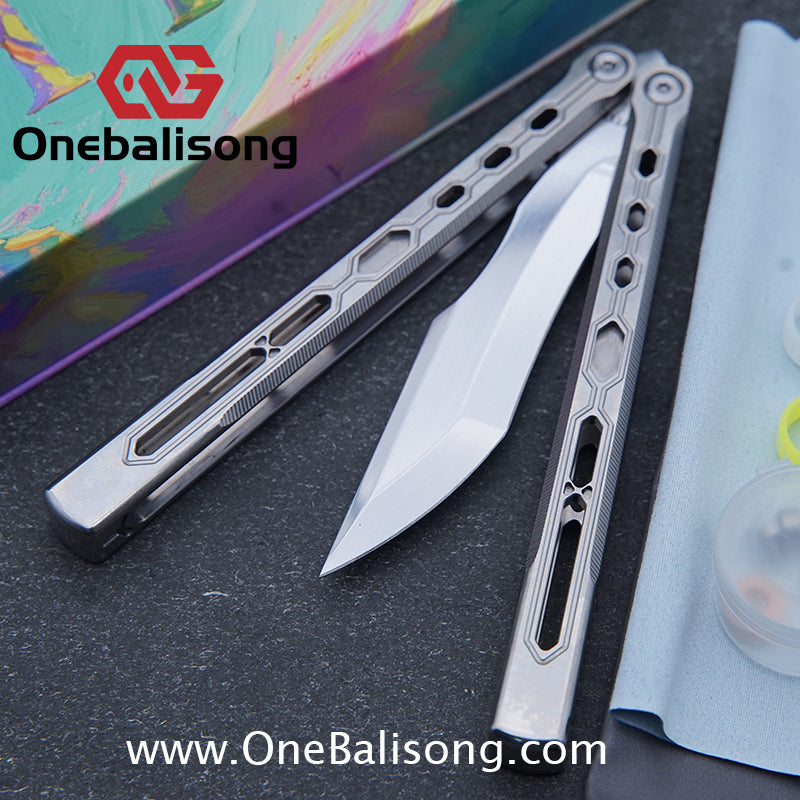 TITUS Mirror Original Balisong TC4 Titanium Alloy Handle 14C28N Stainless Steel Fake Blade Bushing