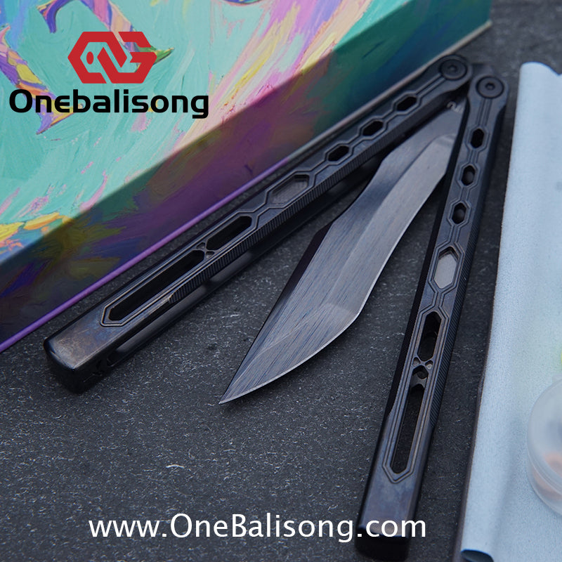 TITUS Mirror Original Balisong TC4 Titanium Alloy Handle 14C28N Stainless Steel Fake Blade Bushing