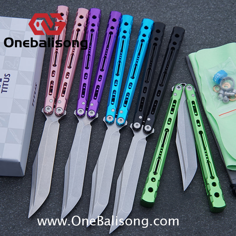TITUS Sirius Ceramic Version Balisong Clone 7075 Aviation Aluminum Alloy Handle 5cr13Mov/14C28N Stainless Steel Fake Blade Bushing