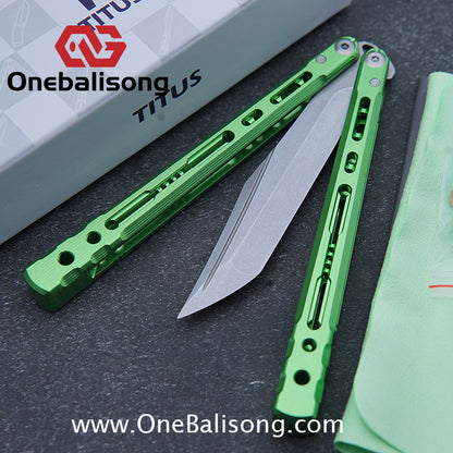 TITUS Sirius Ceramic Version Balisong Clone 7075 Aviation Aluminum Alloy Handle 5cr13Mov/14C28N Stainless Steel Fake Blade Bushing