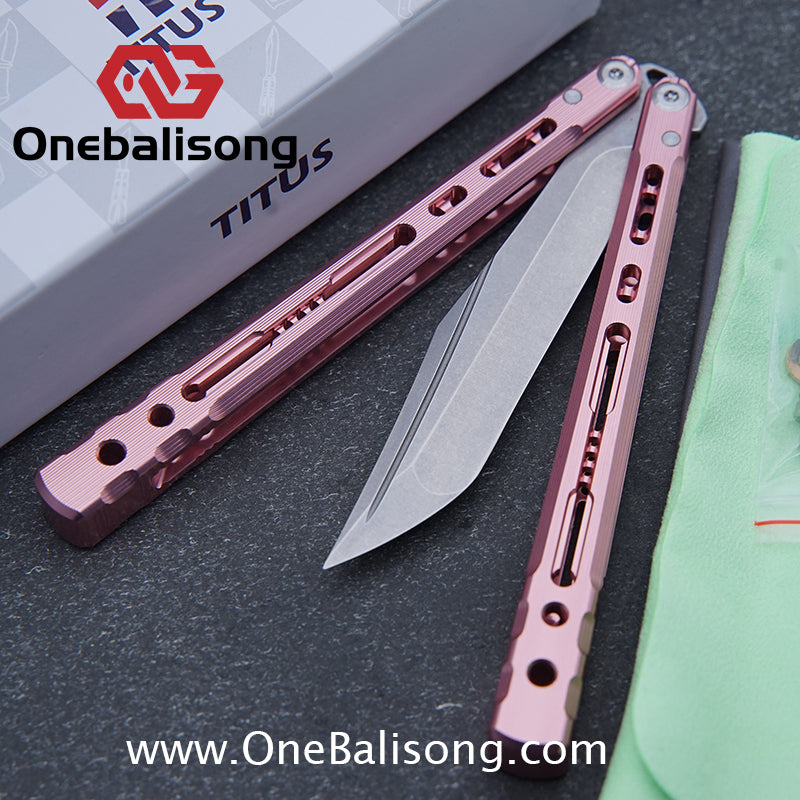 TITUS Sirius Ceramic Version Balisong Clone 7075 Aviation Aluminum Alloy Handle 5cr13Mov/14C28N Stainless Steel Fake Blade Bushing