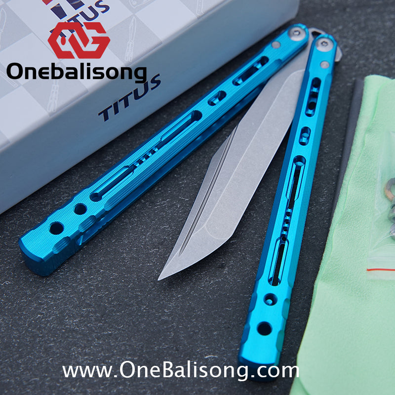 TITUS Sirius Ceramic Version Balisong Clone 7075 Aviation Aluminum Alloy Handle 5cr13Mov/14C28N Stainless Steel Fake Blade Bushing