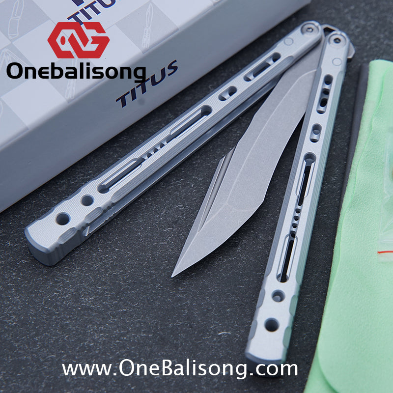 TITUS Sirius Ceramic Version Balisong Clone 7075 Aviation Aluminum Alloy Handle 5cr13Mov/14C28N Stainless Steel Fake Blade Bushing