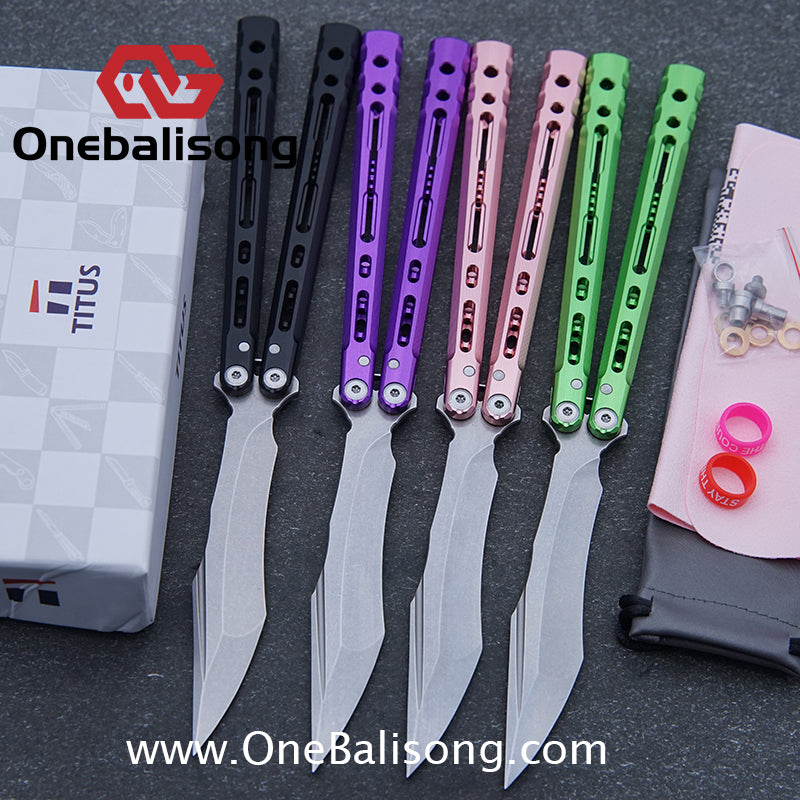 TITUS Sirius Ceramic Version Balisong Clone 7075 Aviation Aluminum Alloy Handle 5cr13Mov/14C28N Stainless Steel Fake Blade Bushing