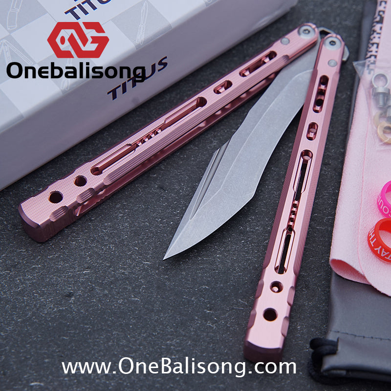 TITUS Sirius Ceramic Version Balisong Clone 7075 Aviation Aluminum Alloy Handle 5cr13Mov/14C28N Stainless Steel Fake Blade Bushing