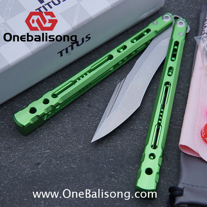 TITUS Sirius Ceramic Version Balisong Clone 7075 Aviation Aluminum Alloy Handle 5cr13Mov/14C28N Stainless Steel Fake Blade Bushing